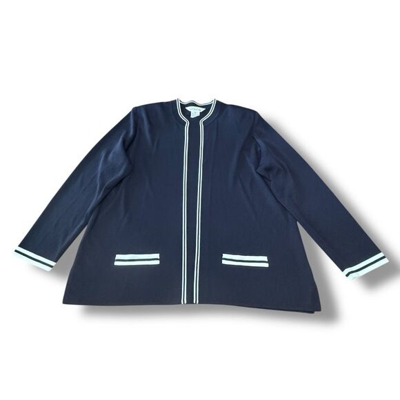 Exclusively Misook Open Cardigan Navy White Classic Coastal Nautical Preppy XL - Picture 1 of 11